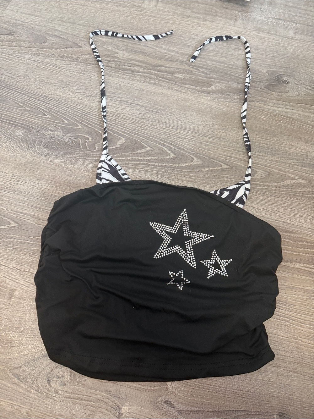SHEIN Black Strapless Camisole with Star Rhinestones